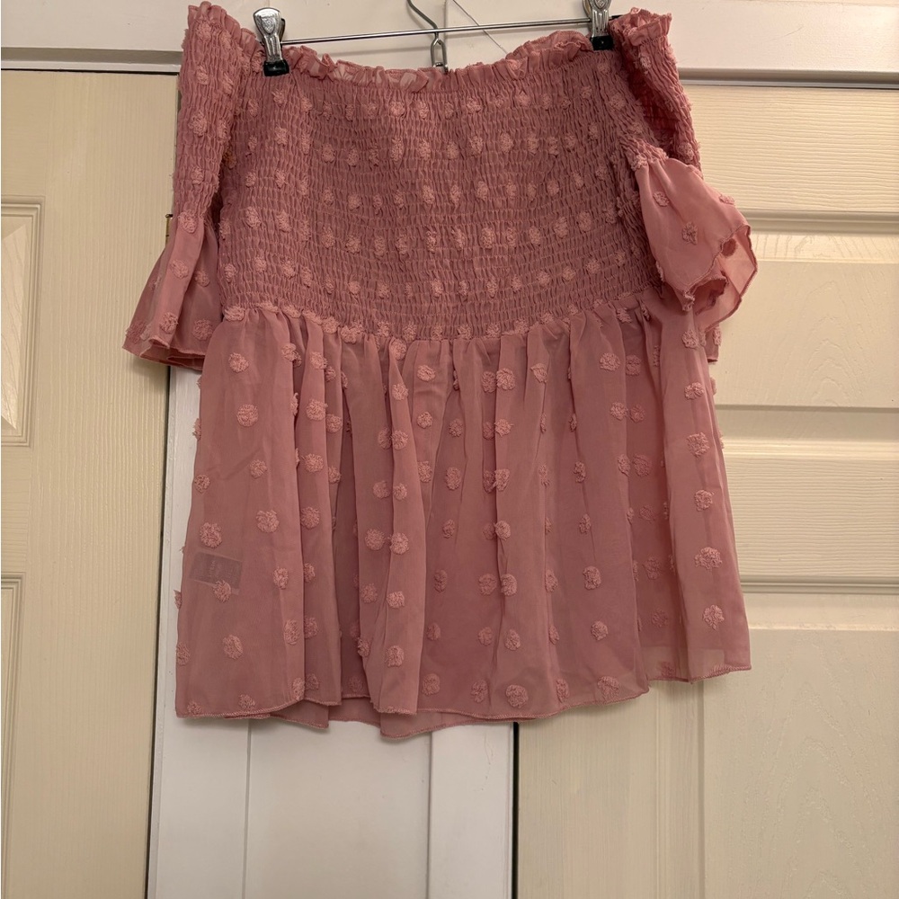 SHEIN Curve Blush Pink Polka Dot Blouse- New Without Tags